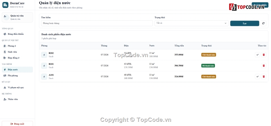 Website quản lý,quản lý,quản lý ký túc xá